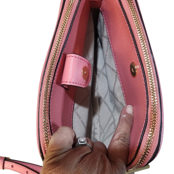Michael Kors Houston Leather Double Zipper Crossbody Handbag In Grapefruit - Picture 13 of 13